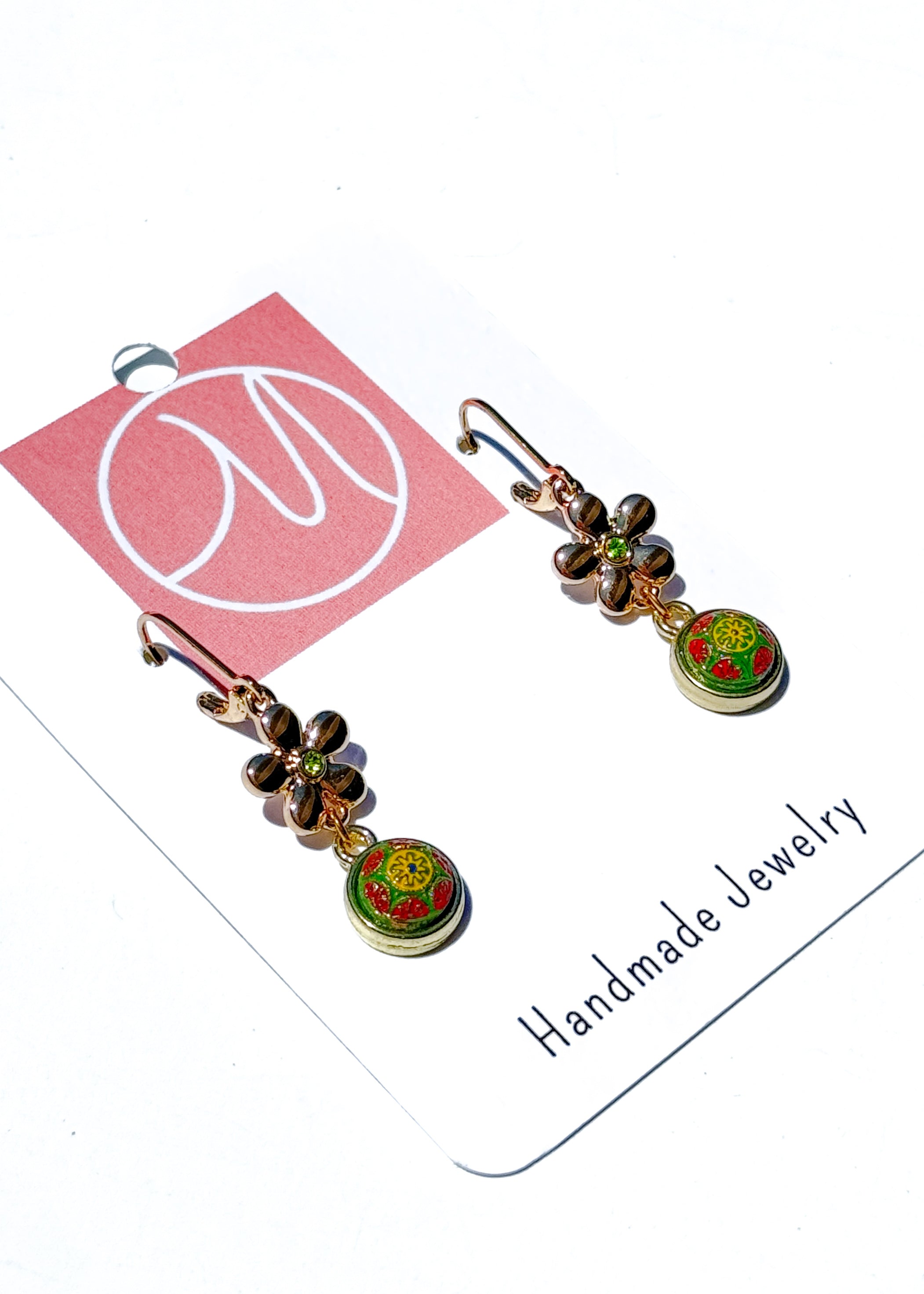 Mosaic Porcelain Stud Earrings on Gold Floral Posts