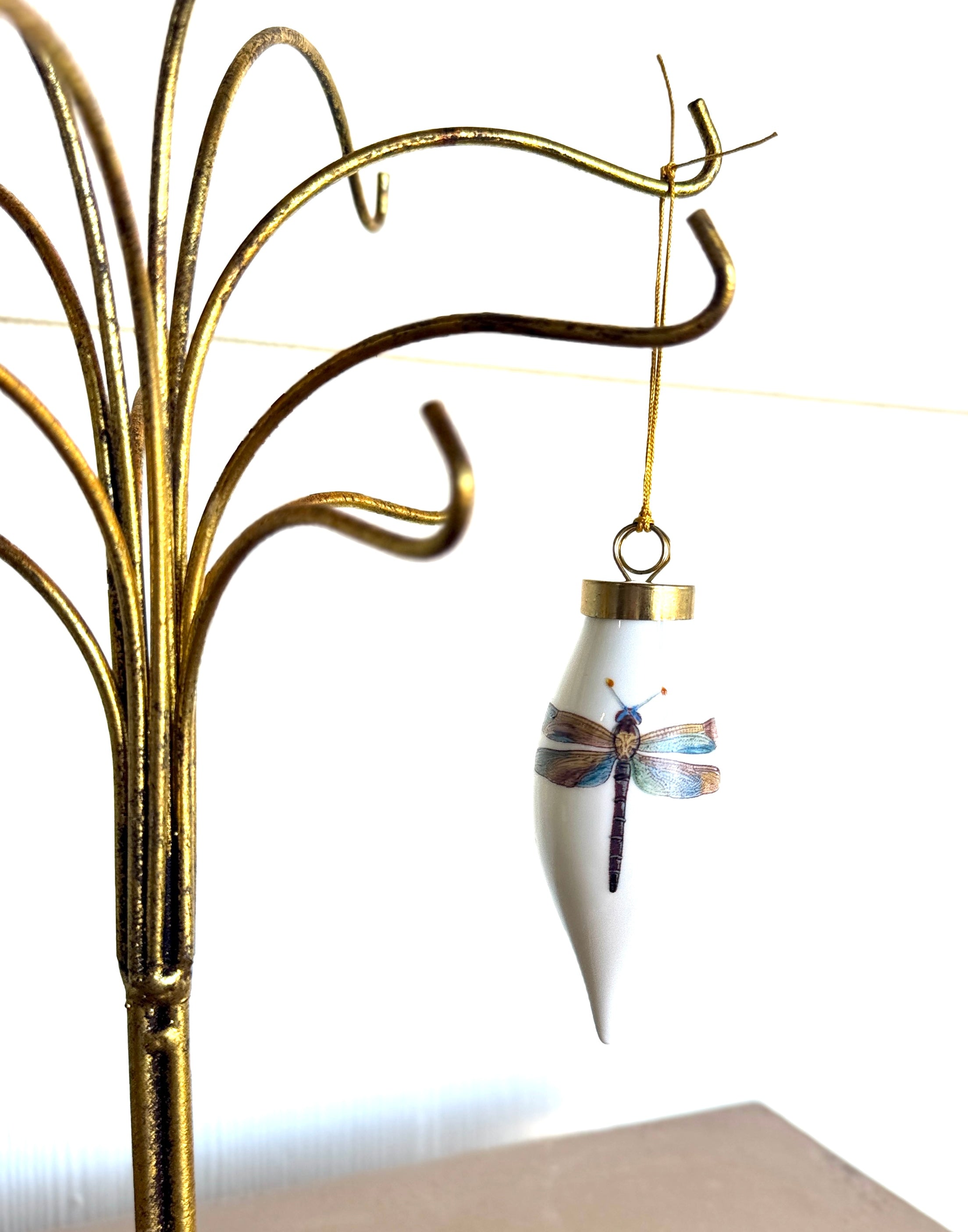 Dragonfly Teardrop Porcelain Ornament