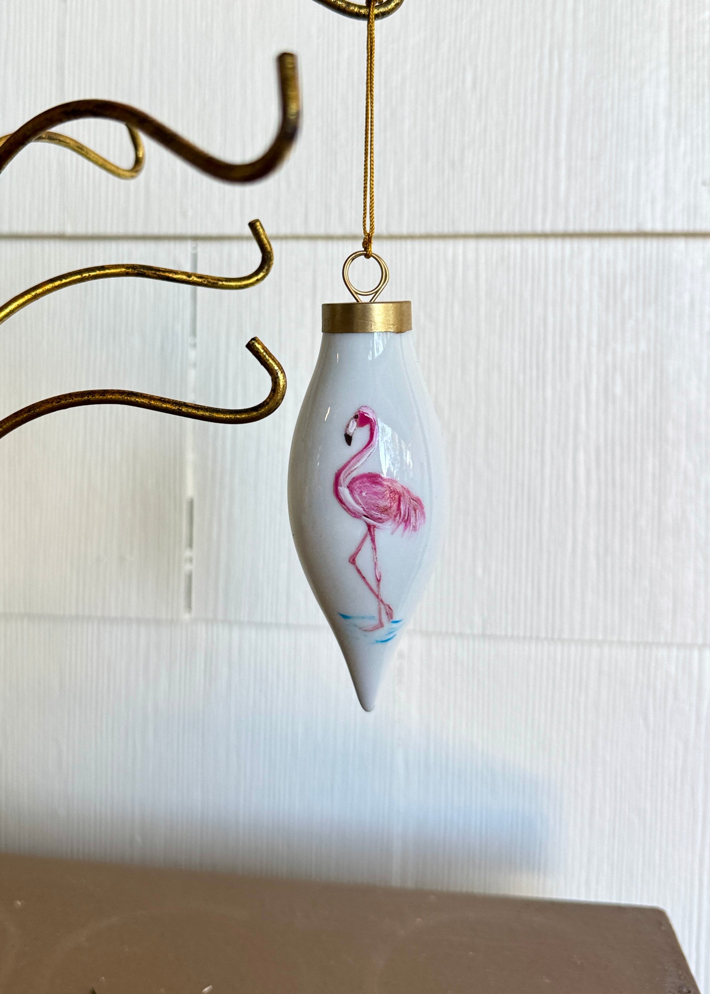 Flamingo Teardrop Porcelain Ornament