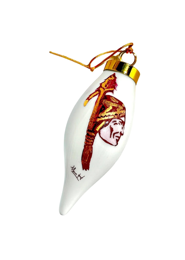 Indian Head Teardrop Porcelain Ornament