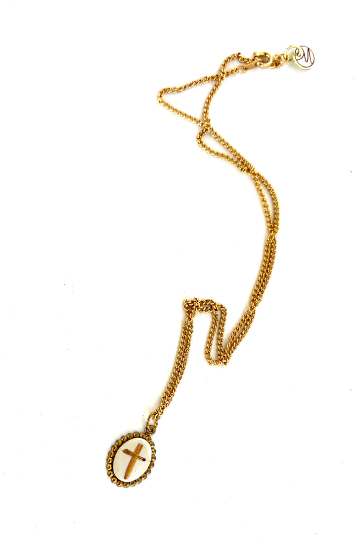 Gold Cross Porcelain Pendant Necklace Chain