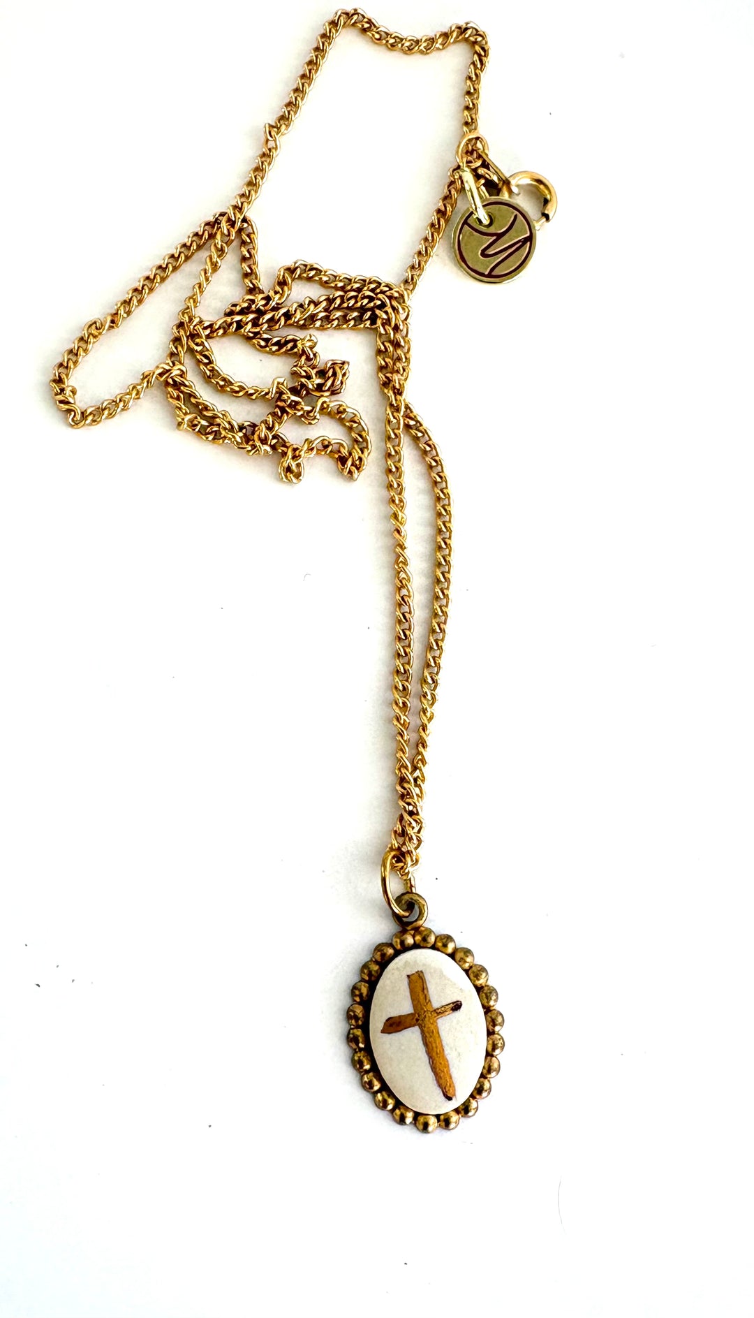 Gold Cross Porcelain Pendant Necklace Chain