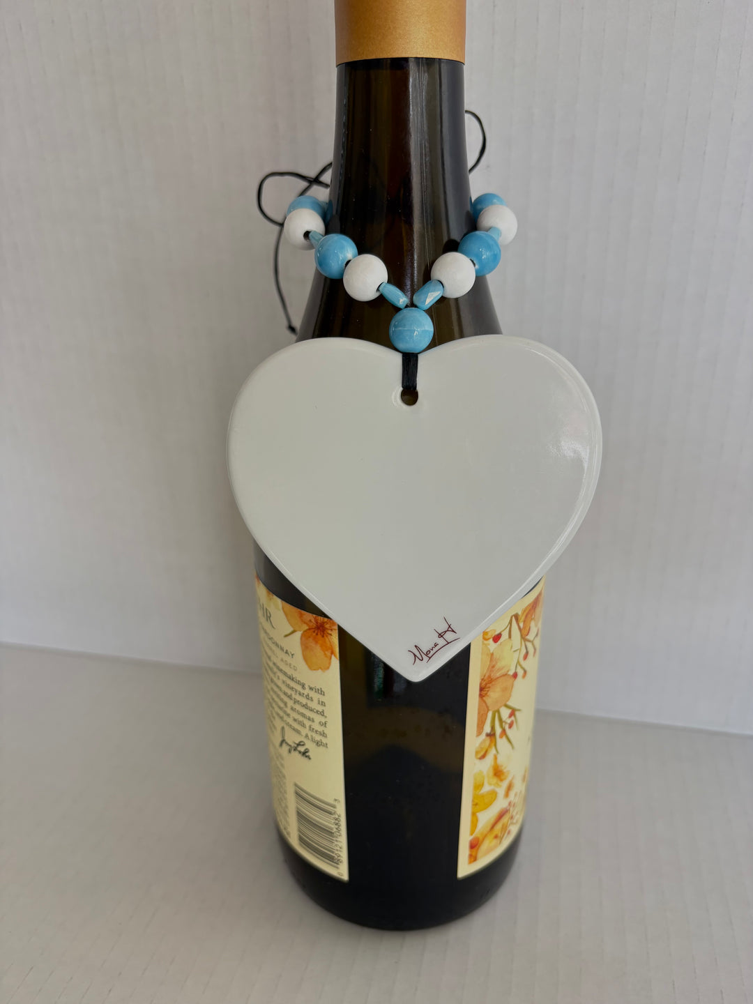 Porcelain Heart Beverage Tag with a Blue Shell Barware Drink Charms