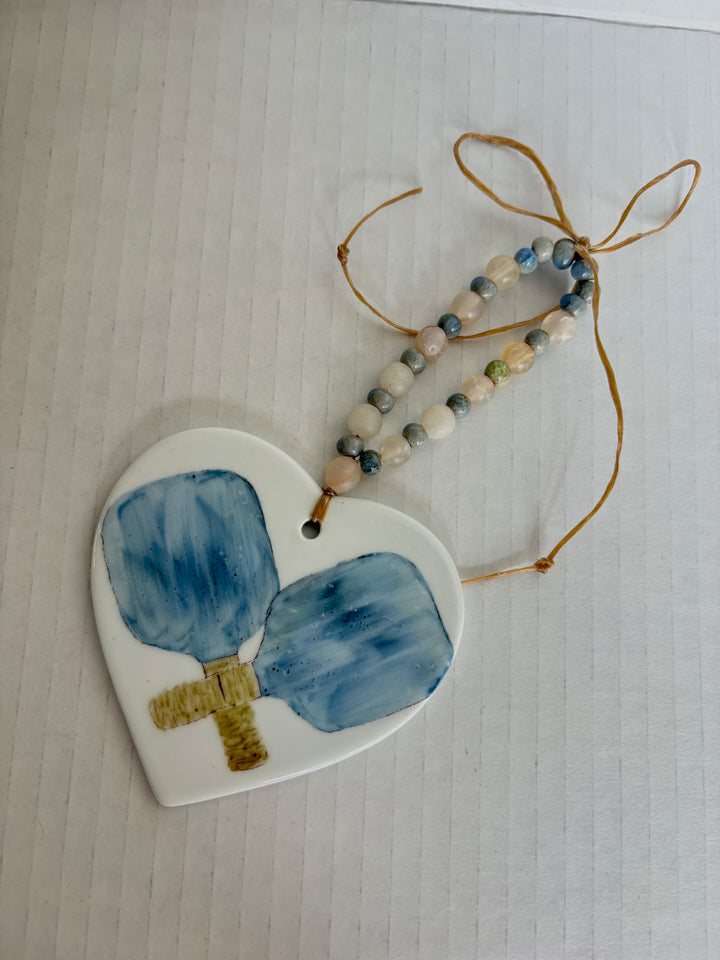 Blue Pickleball Rackets Porcelain Wine Charm by MadebyMonaH