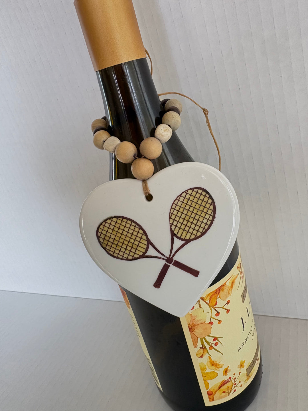 Yellow Tennis Rackets Porcelain Heart Beverage Tag by MadebyMonaH