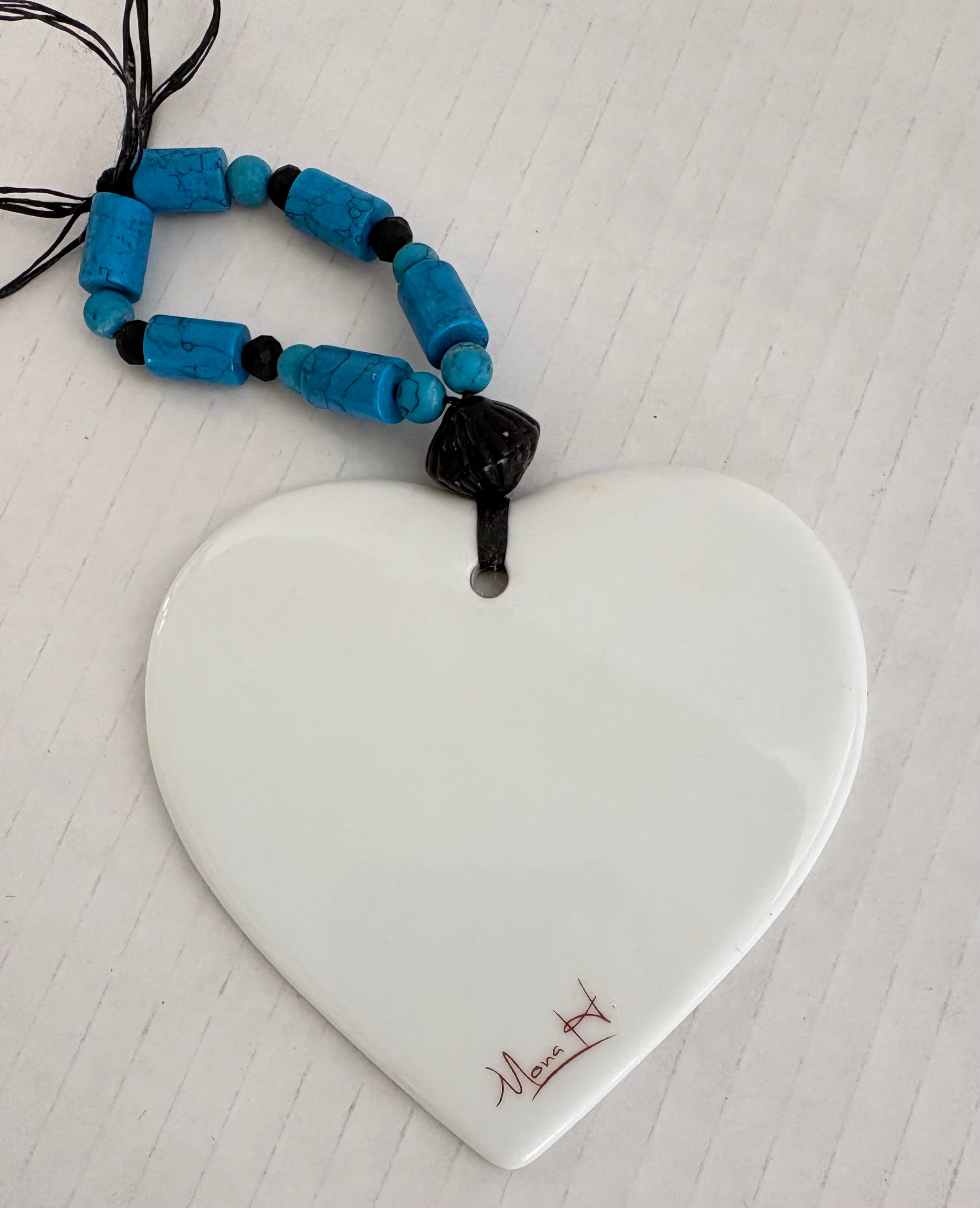 Blue Tennis Rackets Porcelain Heart Beverage Tag by MadebyMonaH