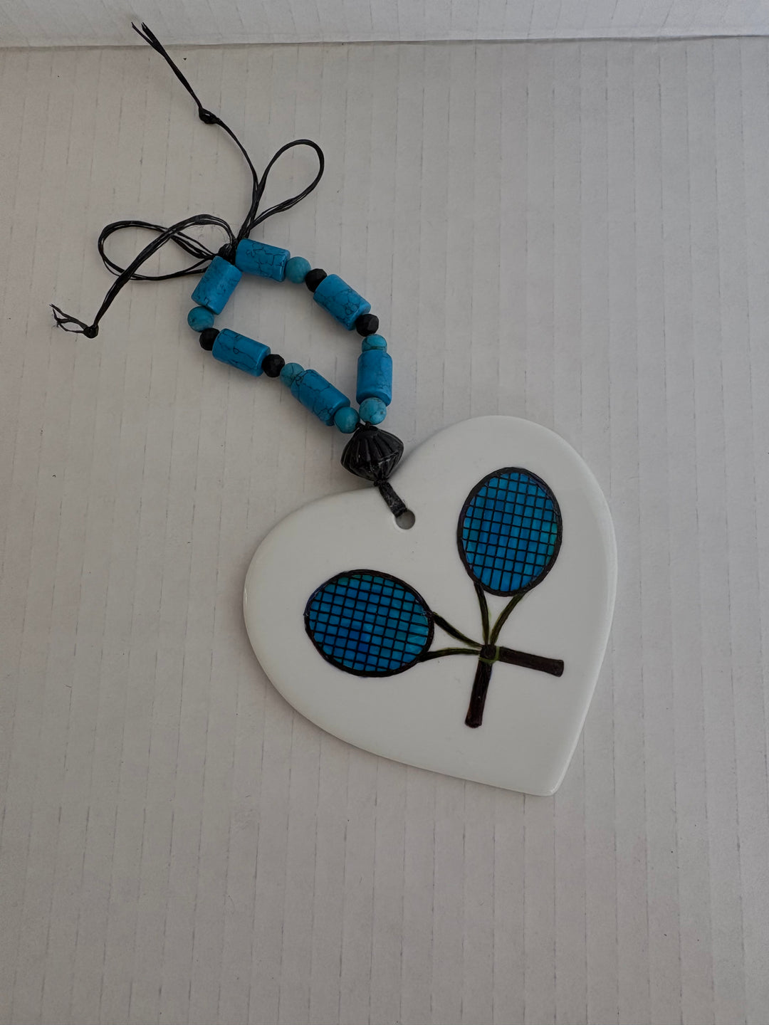 Blue Tennis Rackets Porcelain Heart Beverage Tag by MadebyMonaH
