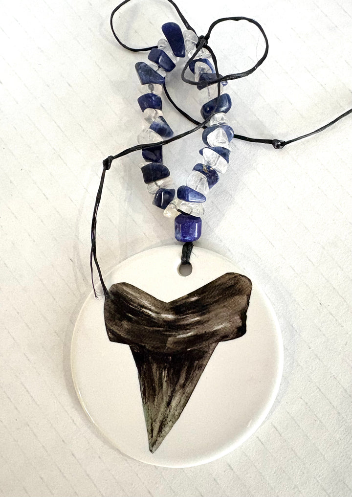 Shark Tooth Wine Bottle Tag – Hand Painted Coastal Porcelain Charm by MadebyMonaH