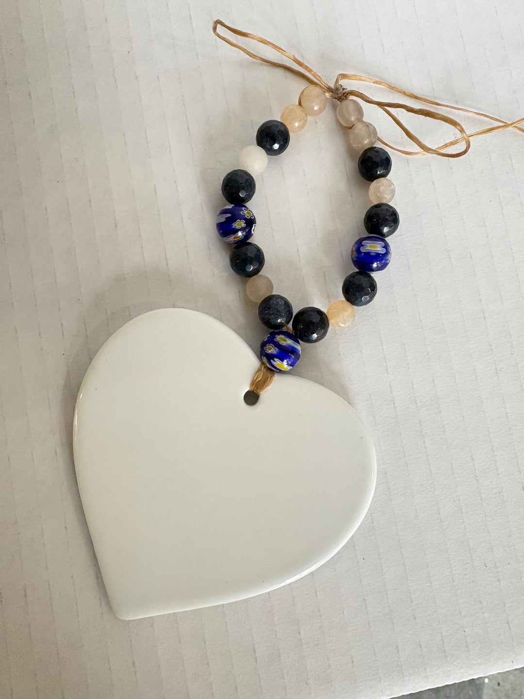 Blue Butterfly Porcelain Heart Wine Bottle Tag – Hand Painted Coastal Beverage Charm by MadebyMonaH