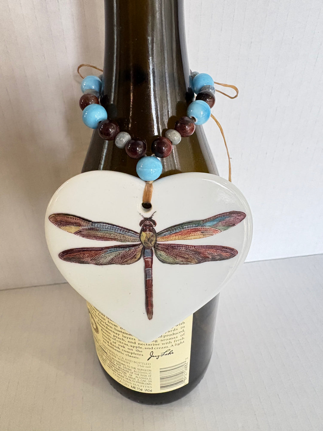 Dragonfly Garden Wine Bottle Tag – Hand Painted Porcelain Beverage Charm by MadebyMonaH