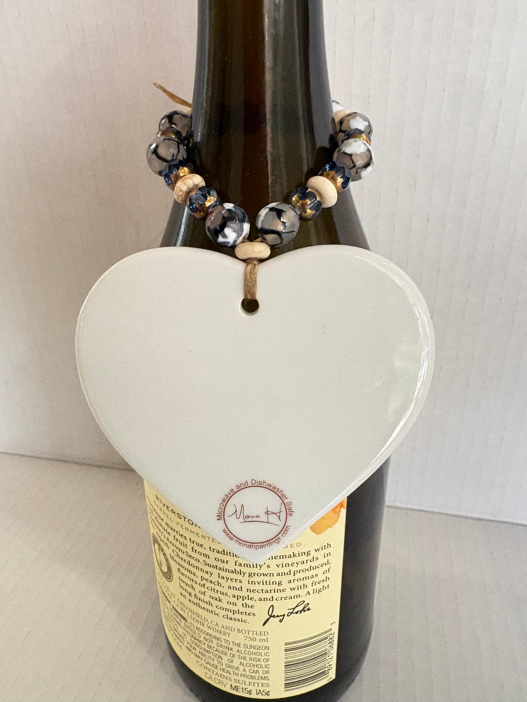 MadebyMonaH Hand-Painted Butterfly Heart Wine Bottle Tag