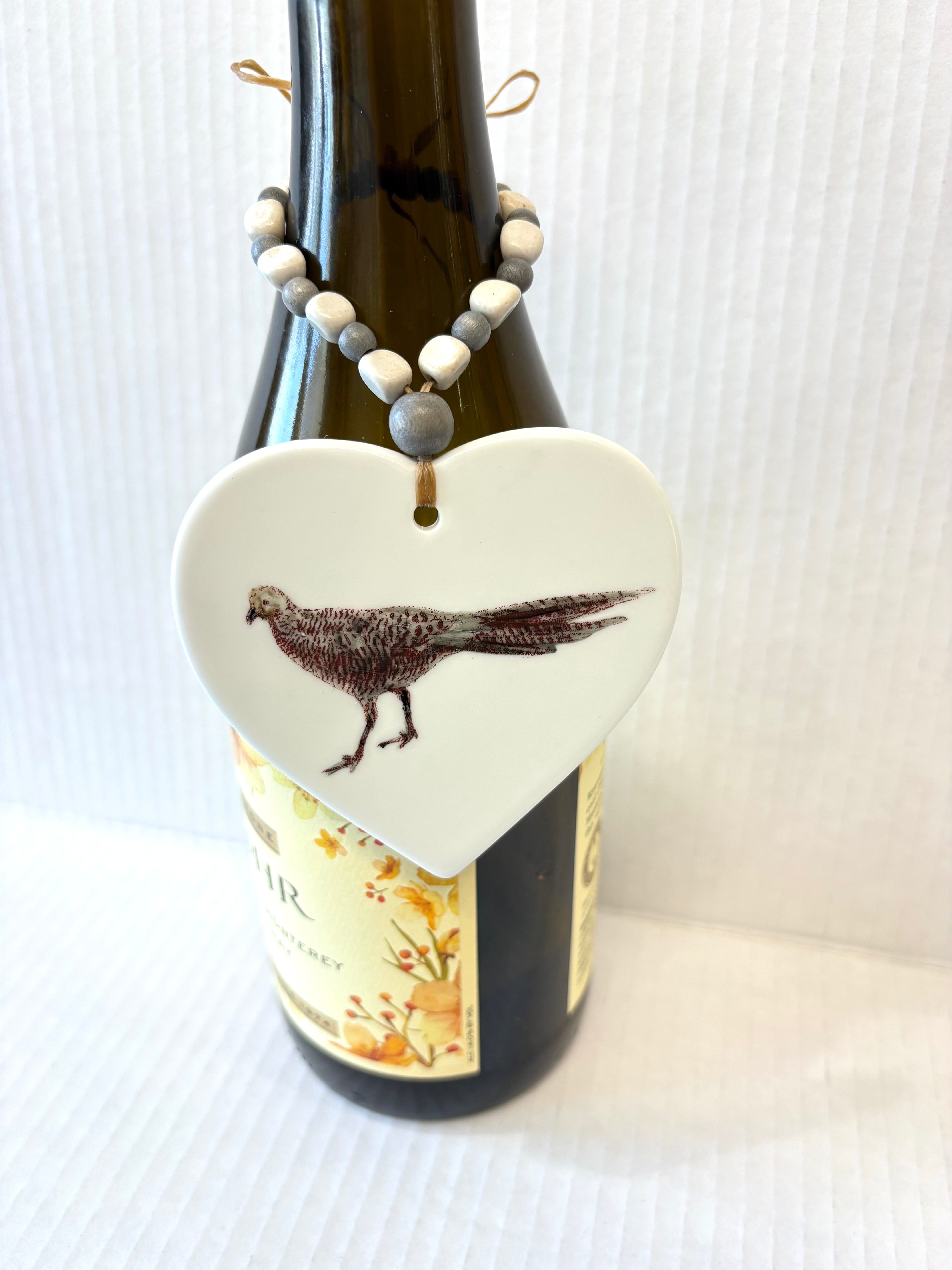 Pheasant Heart Porcelain Wine Bottle Tag – Hand Painted Hunting Gift by MadebyMonaH