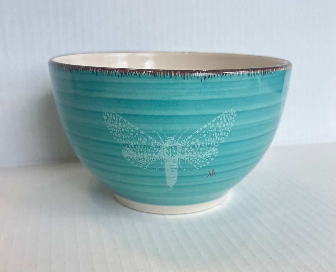 Hand-Painted Butterfly Porcelain Bowl – Coastal Aqua Serving Bowl by MadebyMonaH