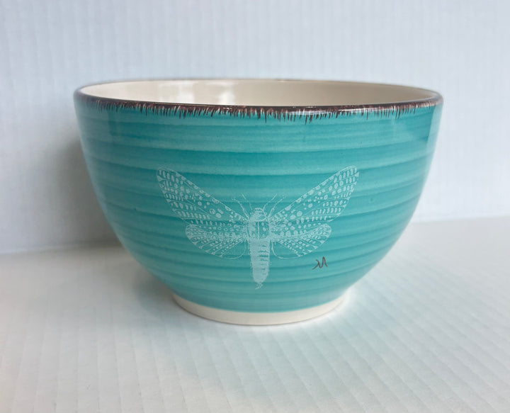 Hand-Painted Butterfly Porcelain Bowl – Coastal Aqua Serving Bowl by MadebyMonaH