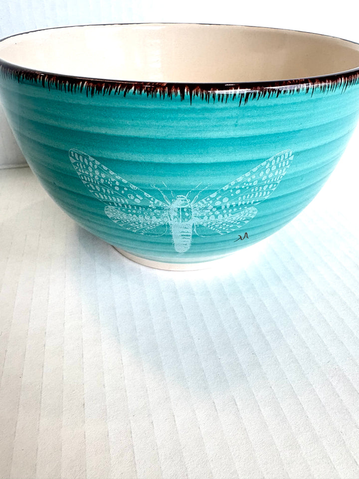 Hand-Painted Butterfly Porcelain Bowl – Coastal Aqua Serving Bowl by MadebyMonaH