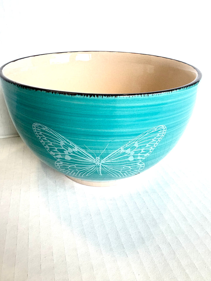 Hand-Painted Butterfly Porcelain Bowl – Coastal Aqua Serving Bowl by MadebyMonaH