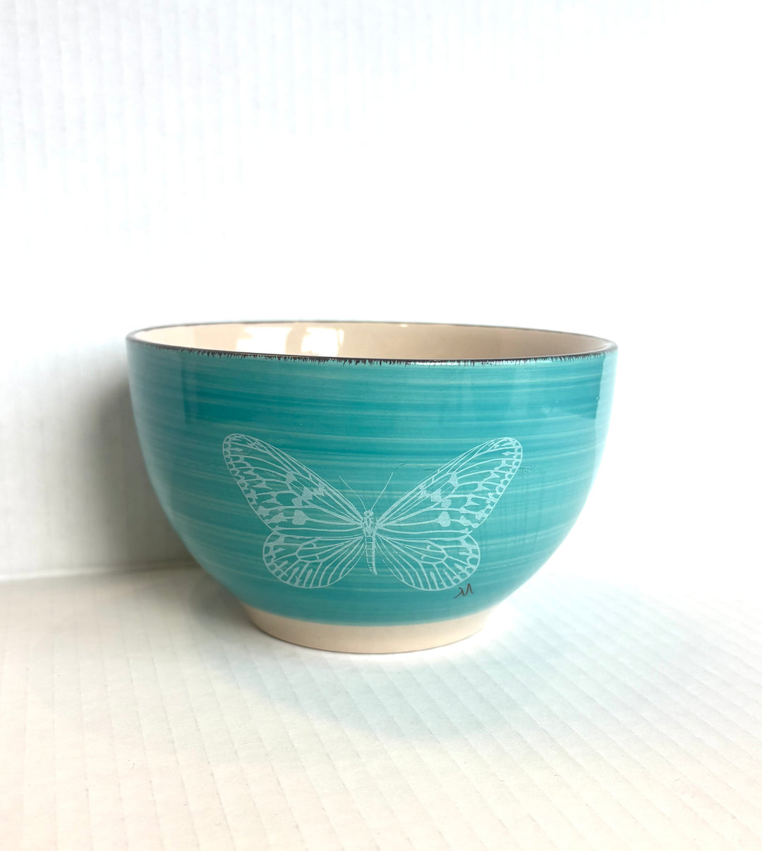 Hand-Painted Butterfly Porcelain Bowl – Coastal Aqua Serving Bowl by MadebyMonaH