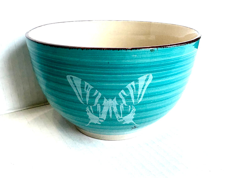 Hand-Painted Butterfly Porcelain Bowl – Coastal Aqua Serving Bowl by MadebyMonaH
