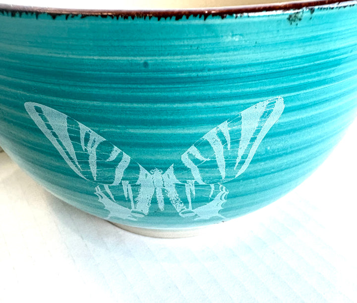 Hand-Painted Butterfly Porcelain Bowl – Coastal Aqua Serving Bowl by MadebyMonaH