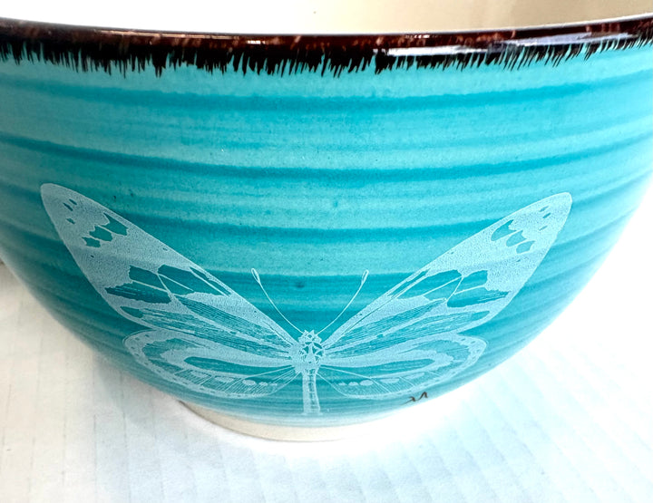 Hand-Painted Butterfly Porcelain Bowl – Coastal Aqua Serving Bowl by MadebyMonaH
