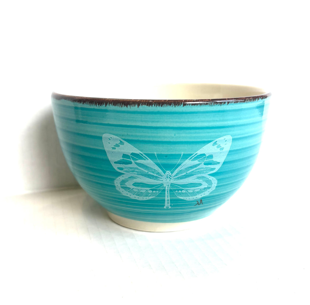 Hand-Painted Butterfly Porcelain Bowl – Coastal Aqua Serving Bowl by MadebyMonaH
