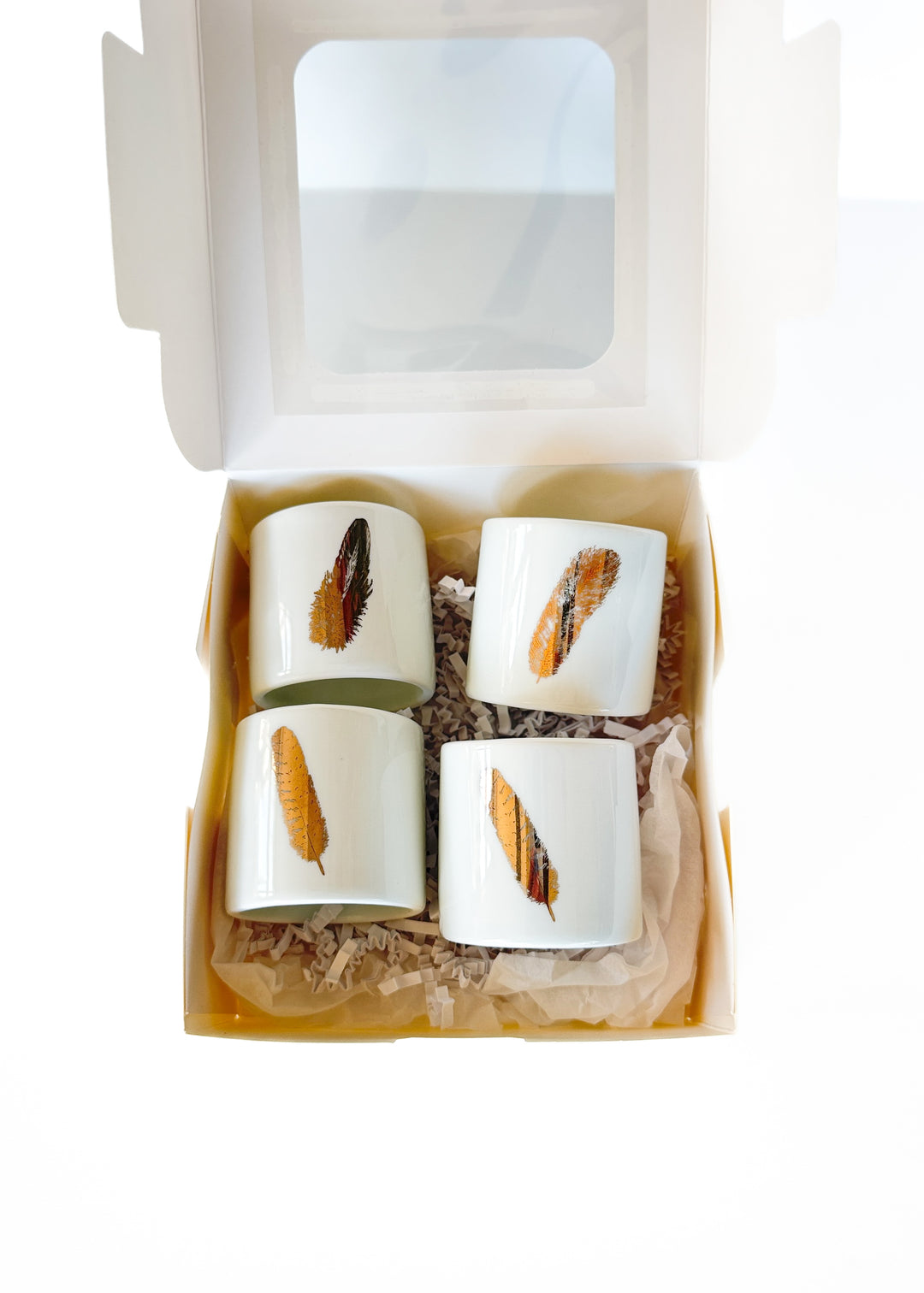 Gold Feather white porcelain Napkin Rings