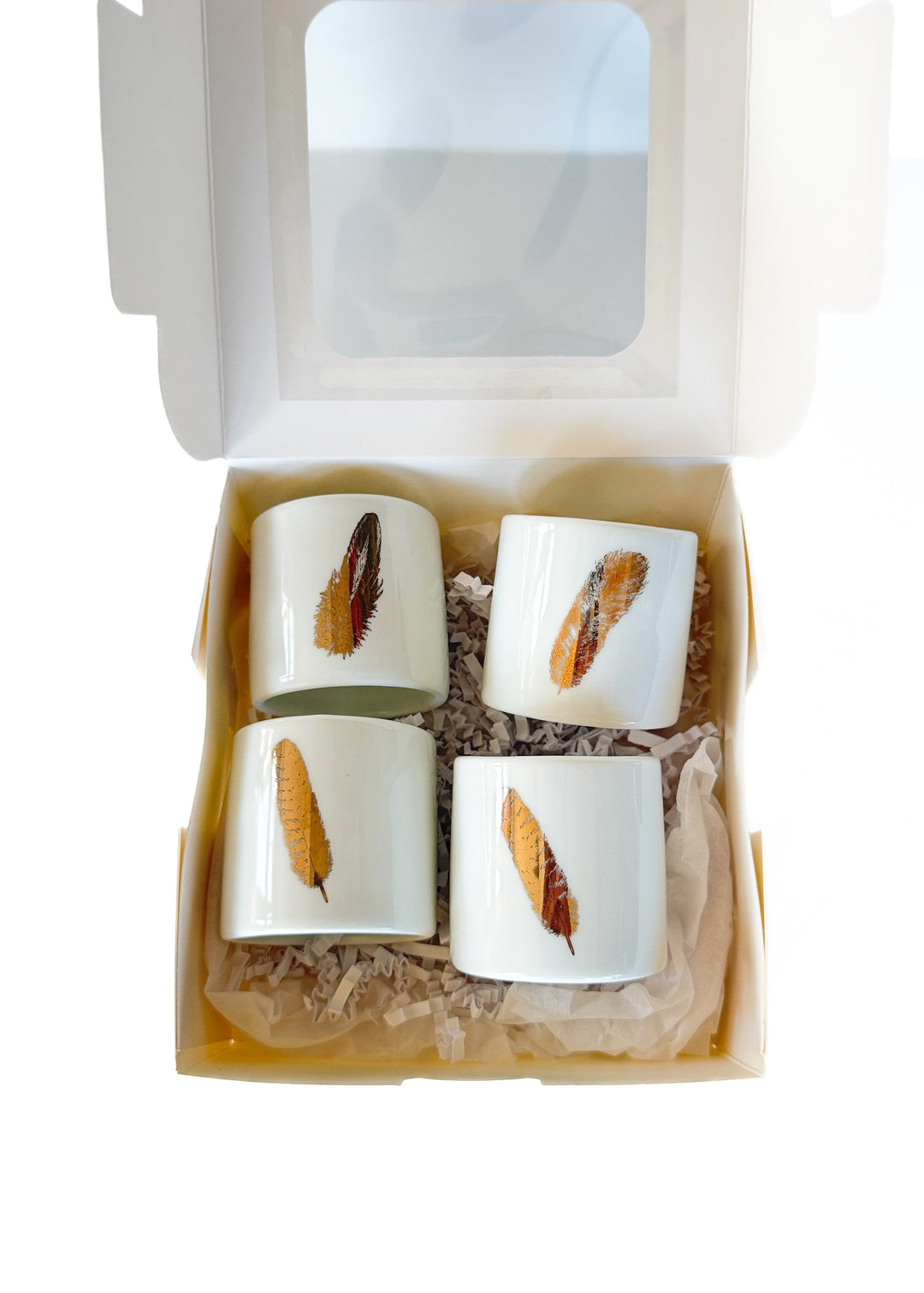 Gold Feather white porcelain Napkin Rings