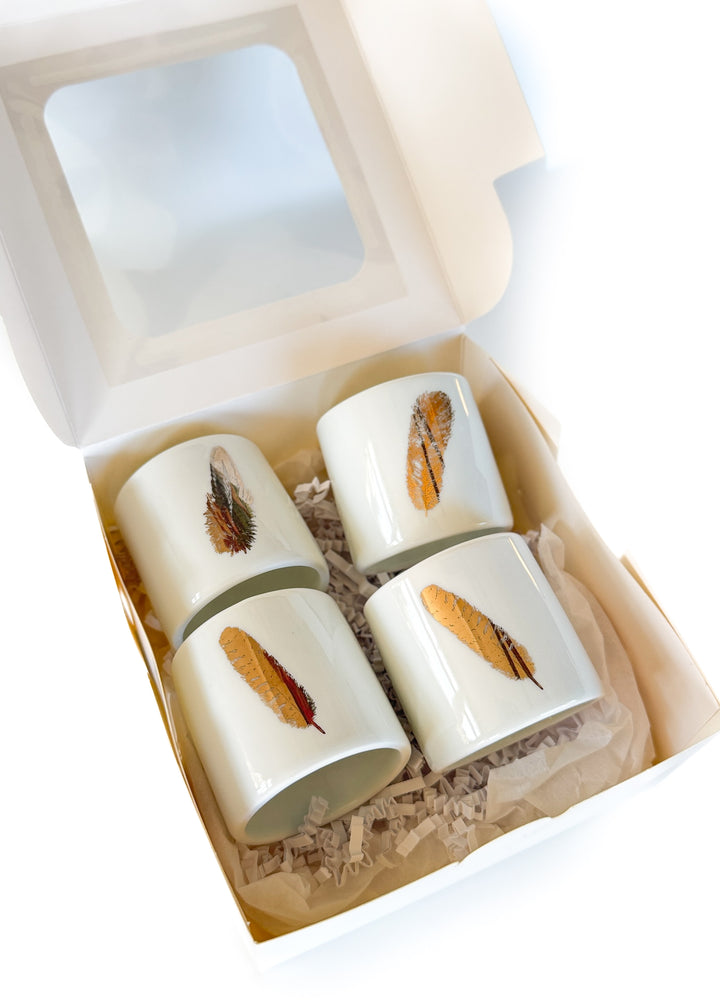 Gold Feather white porcelain Napkin Rings