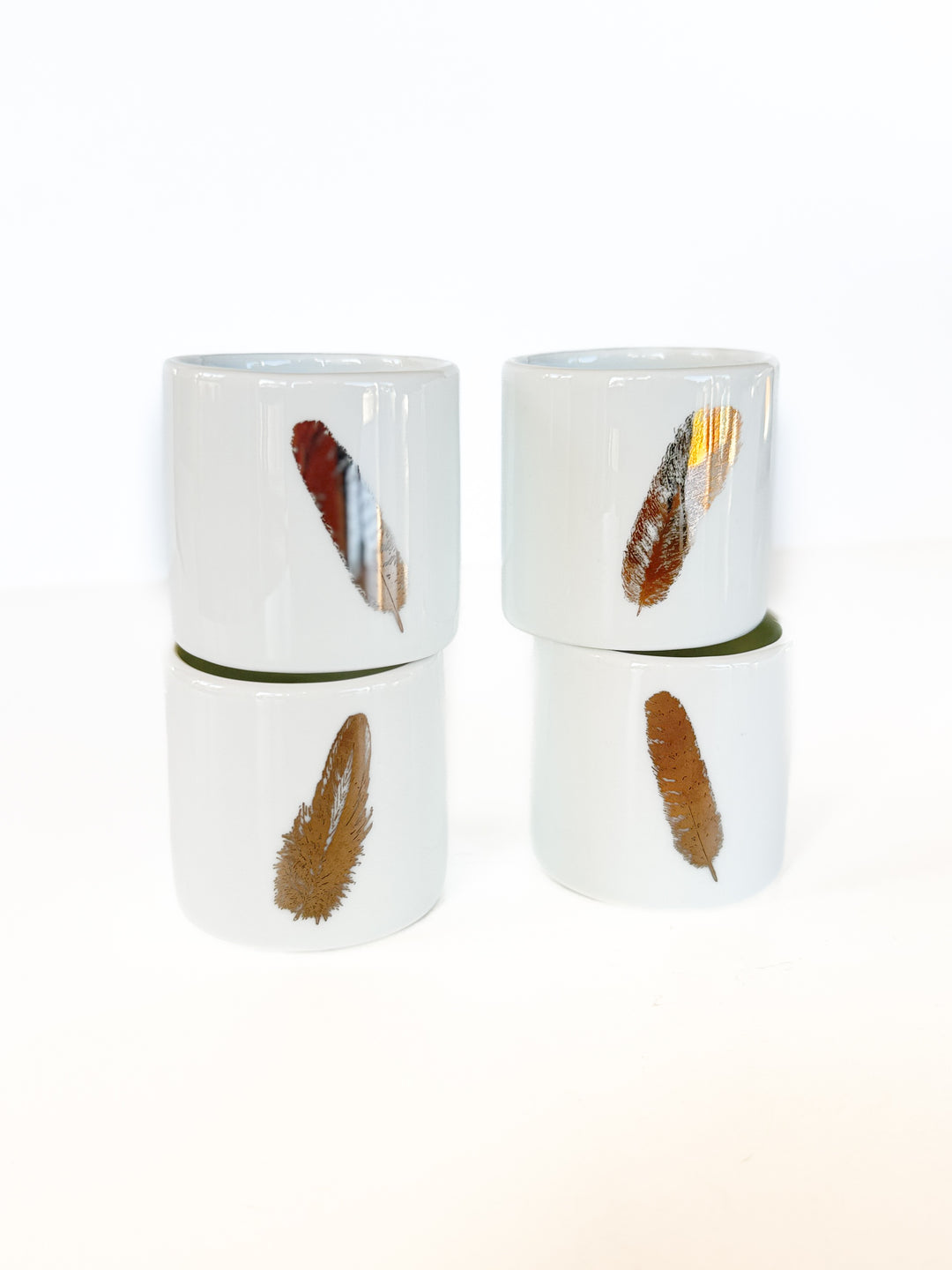 Gold Feather white porcelain Napkin Rings