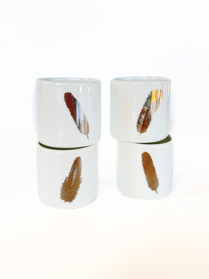 Gold Feather white porcelain Napkin Rings