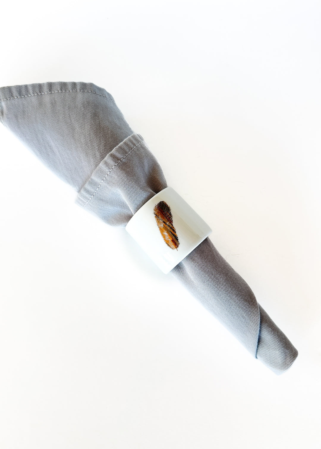 Gold Feather white porcelain Napkin Rings