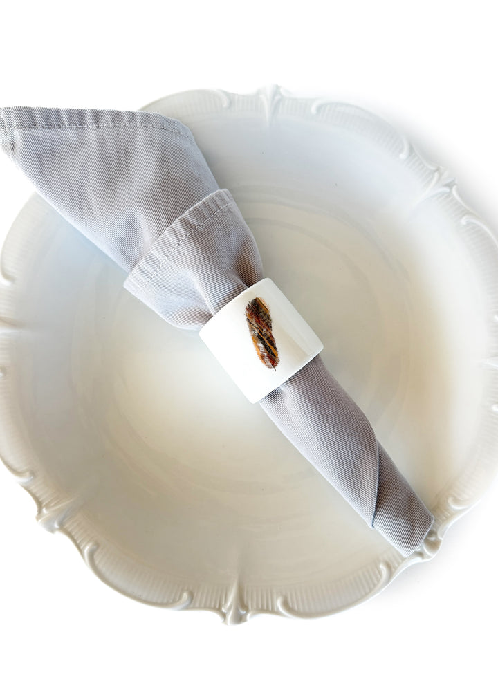 Gold Feather white porcelain Napkin Rings