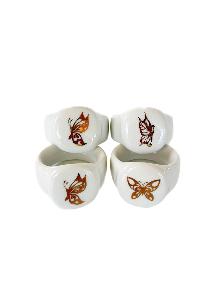 Gold Butterflies on White Porcelain Napkin Rings