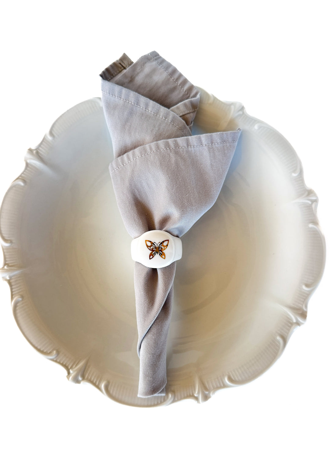 Gold Butterflies on White Porcelain Napkin Rings