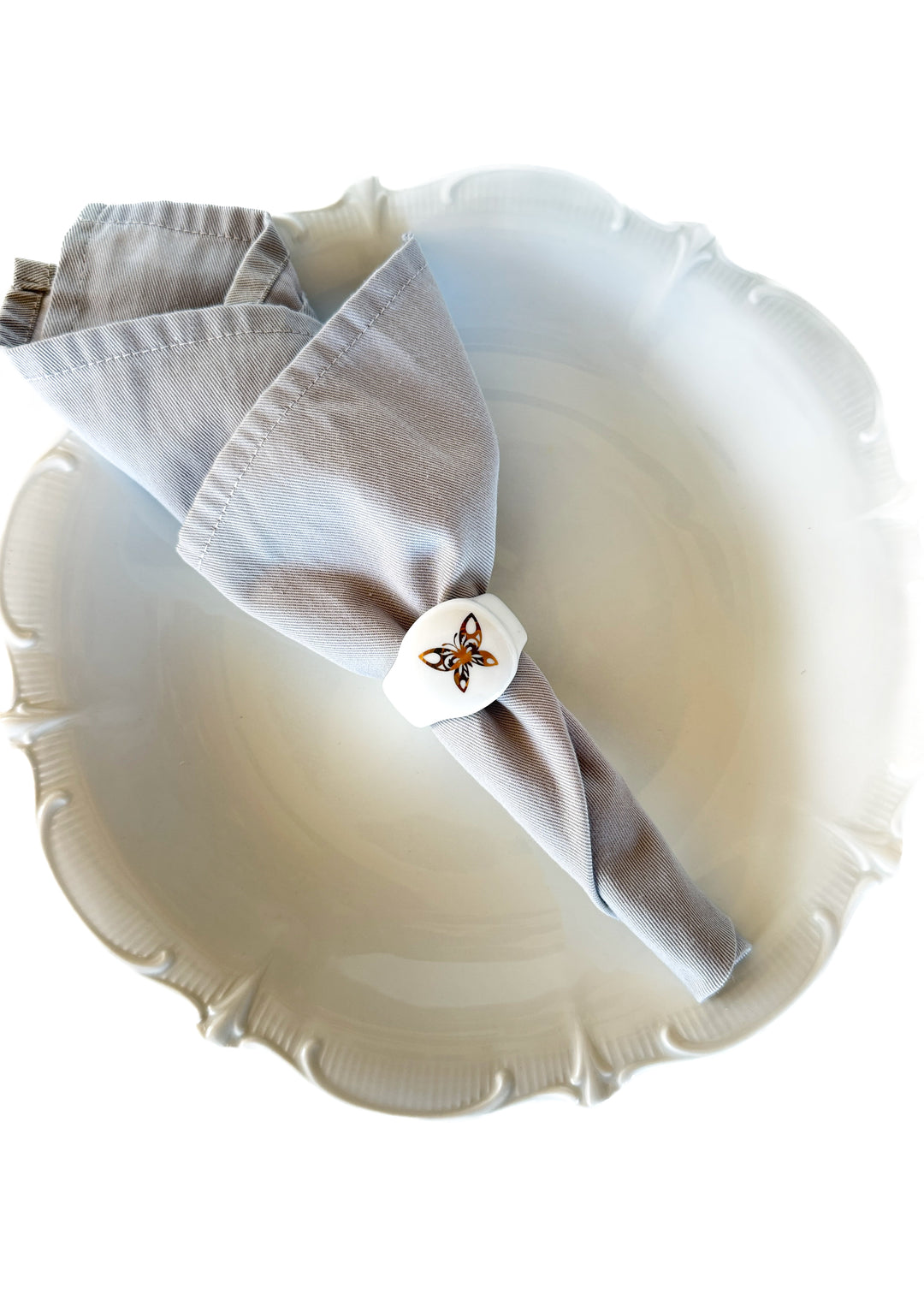 Gold Butterflies on White Porcelain Napkin Rings