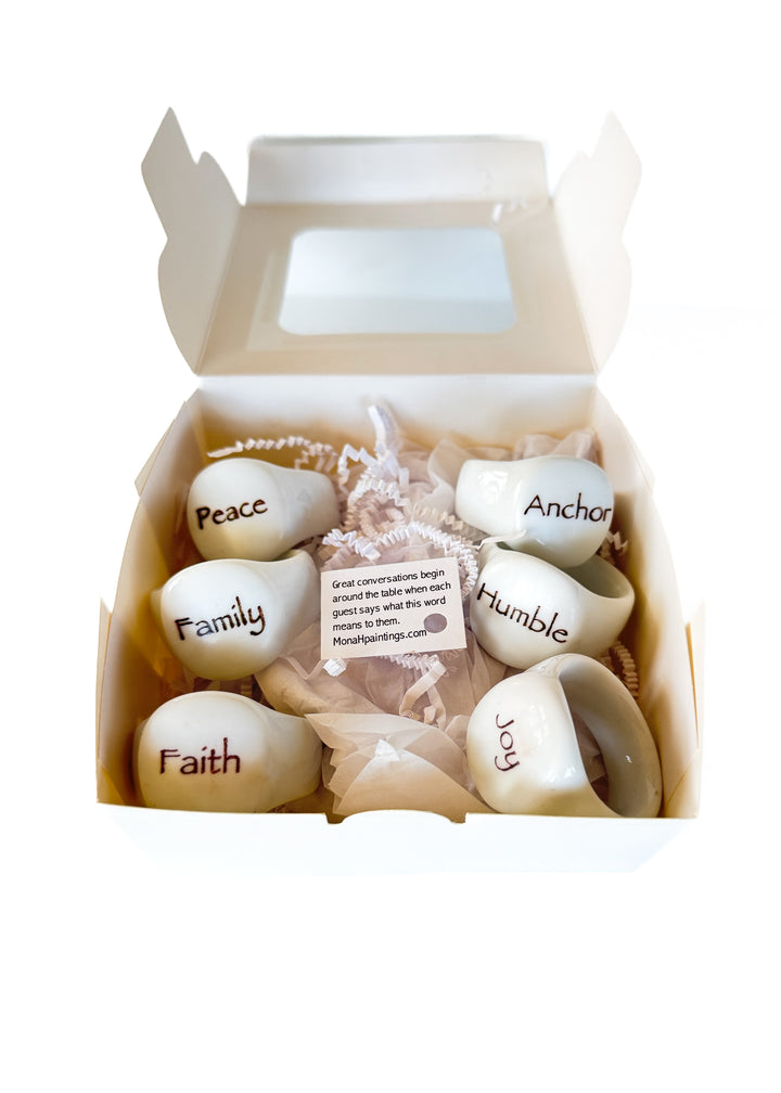 White Porcelain Grace Word Napkin Rings