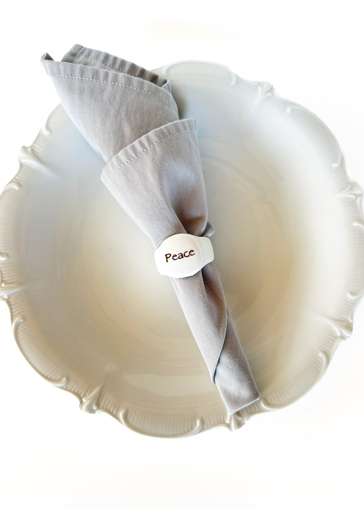 White Porcelain Grace Word Napkin Rings