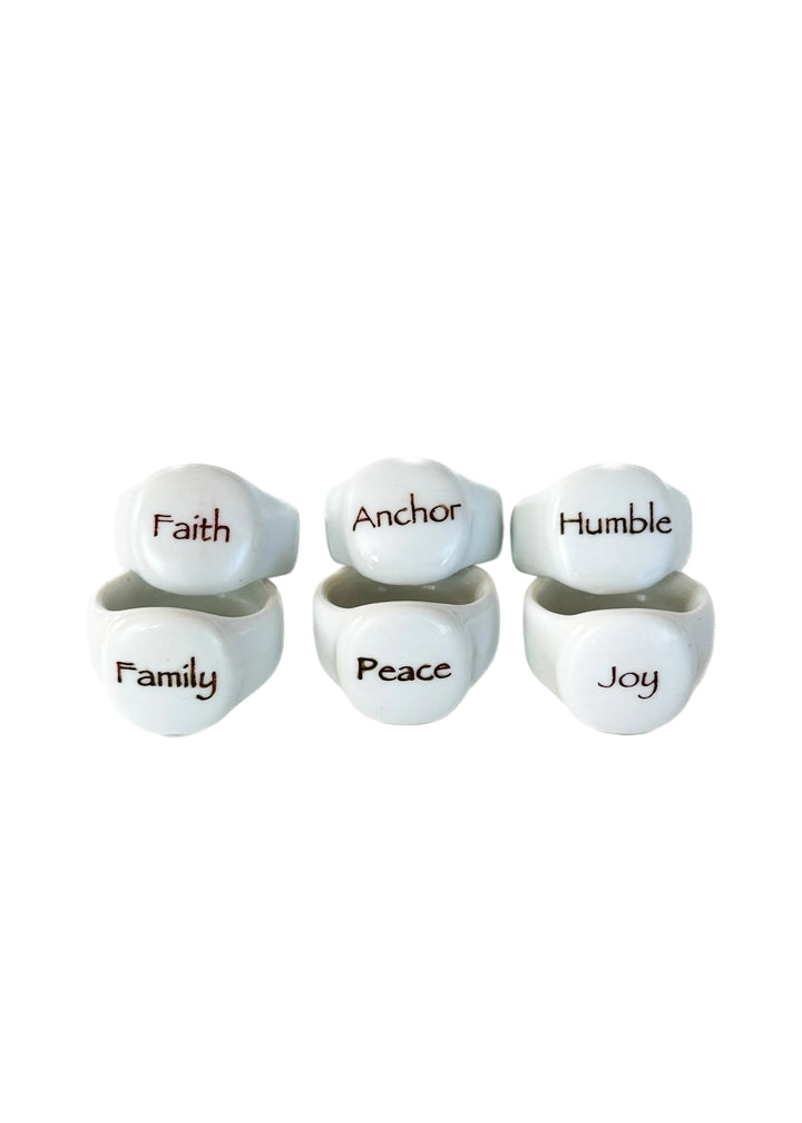 White Porcelain Grace Word Napkin Rings