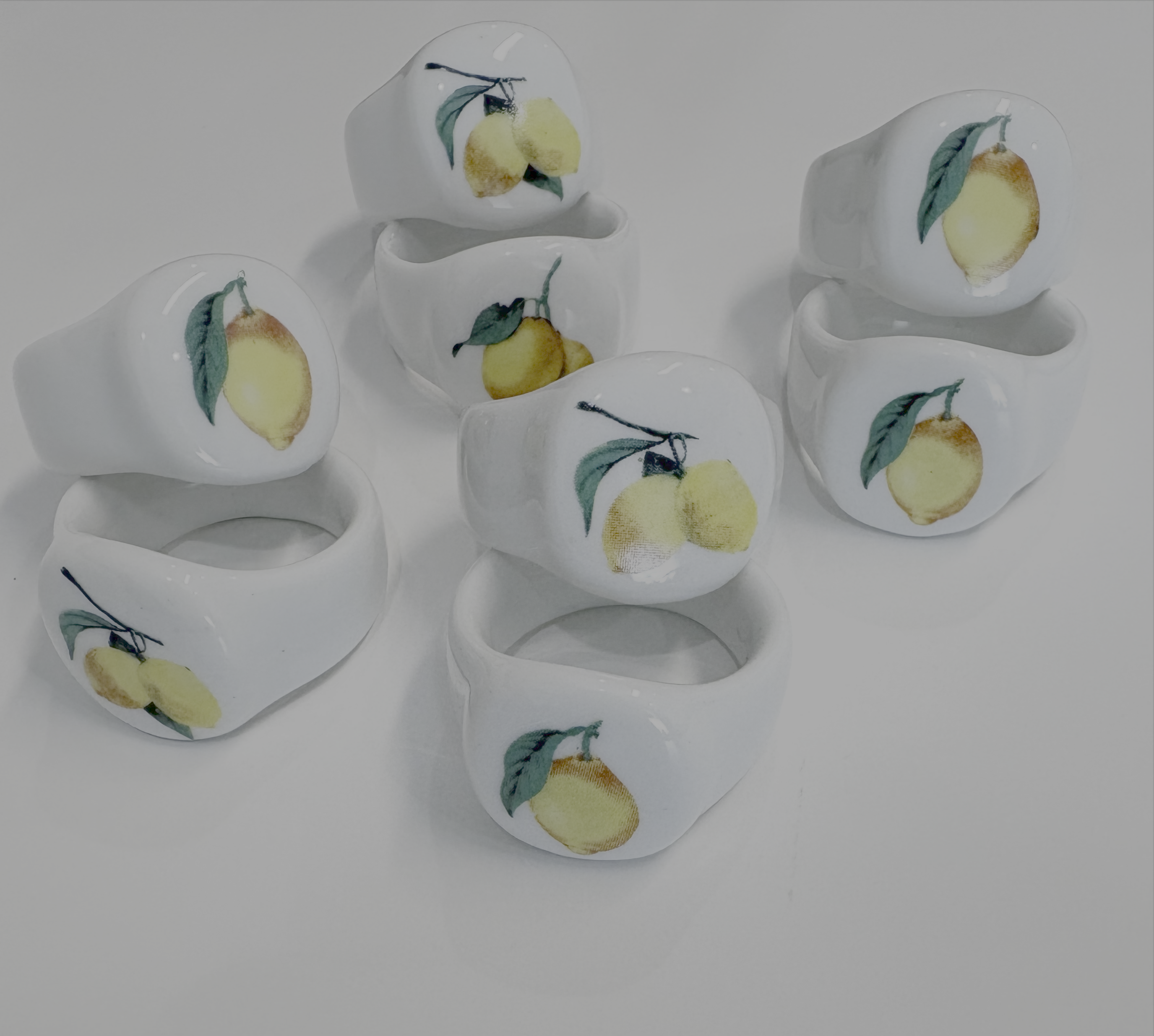 Hand-Painted Porcelain Lemon Napkin Rings – Elegant Citrus Table Setting | Made by MonaH