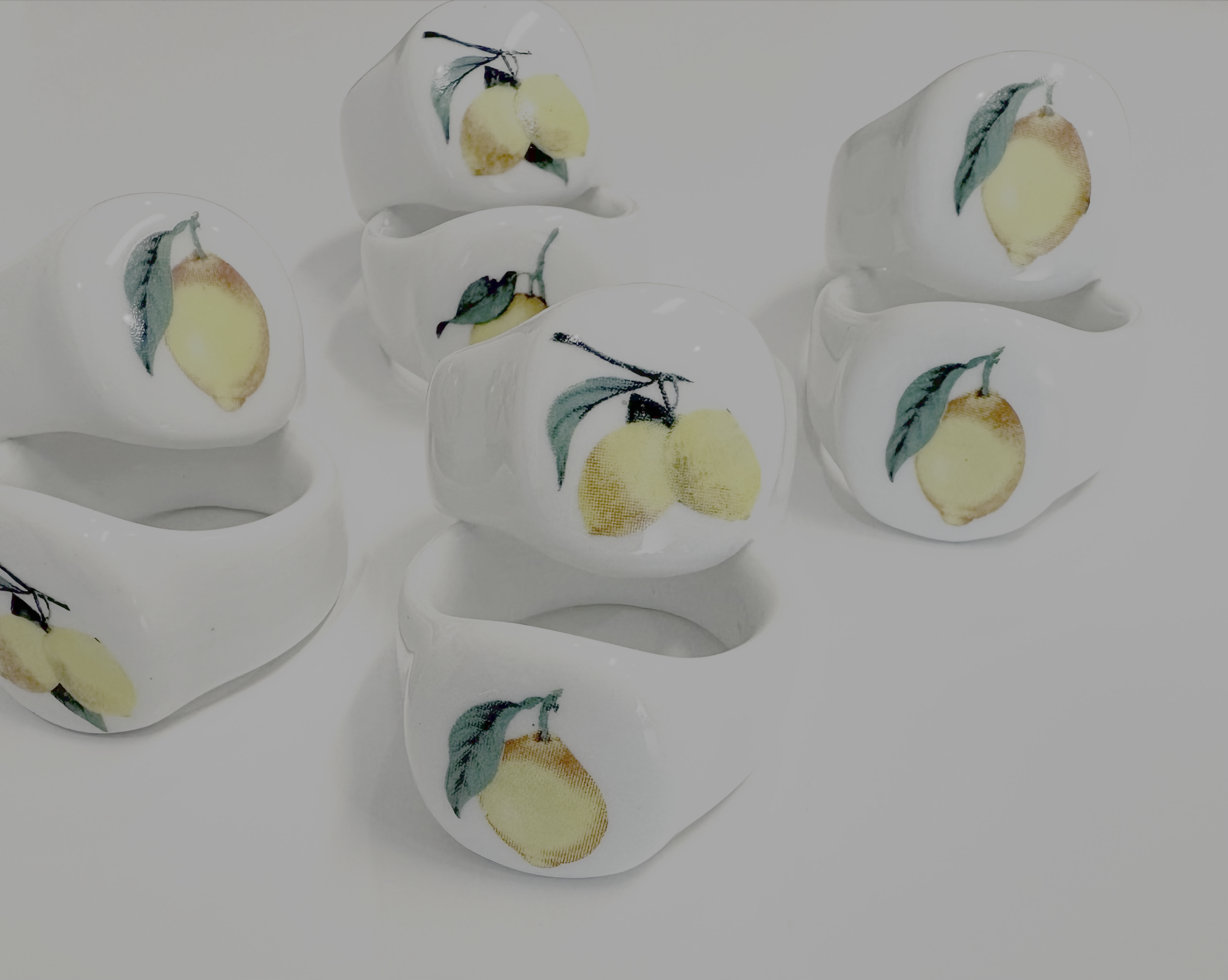 Hand-Painted Porcelain Lemon Napkin Rings – Elegant Citrus Table Setting | Made by MonaH