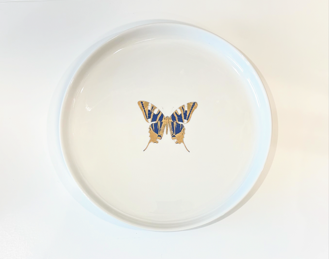 Butterfly Porcelain Salad Plates – Elegant Blue & Gold Table Setting