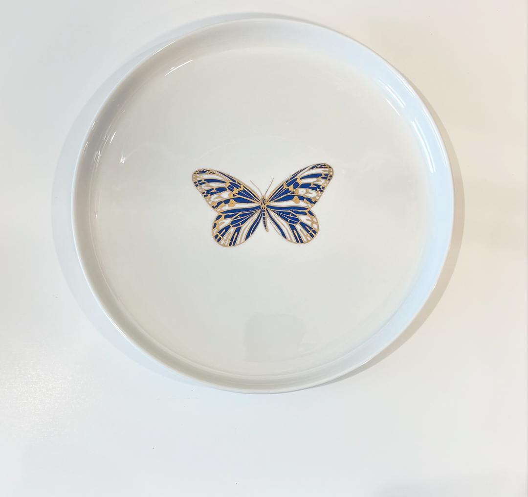 Butterfly Porcelain Salad Plates – Elegant Blue & Gold Table Setting