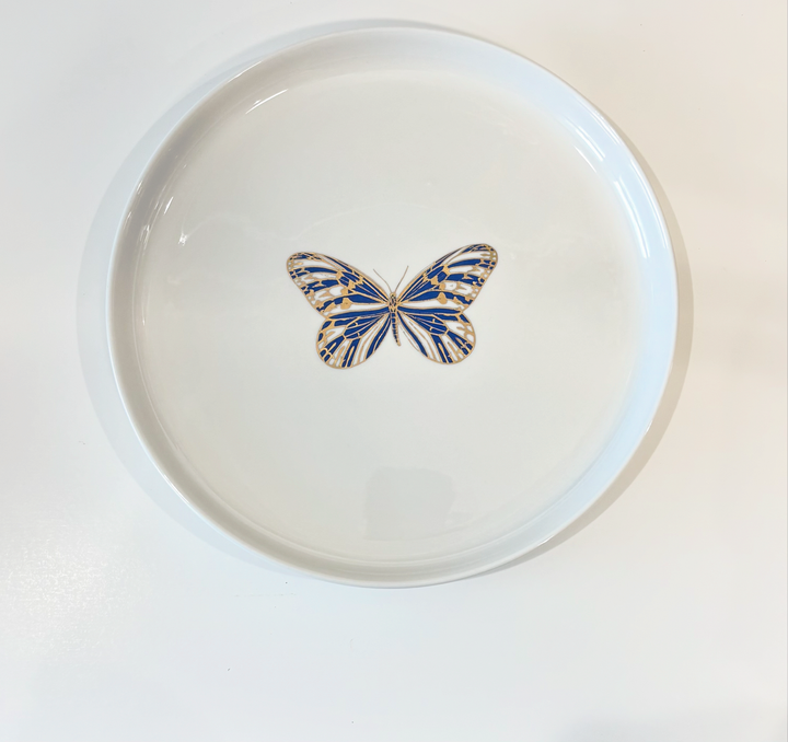 Butterfly Porcelain Salad Plates – Elegant Blue & Gold Table Setting
