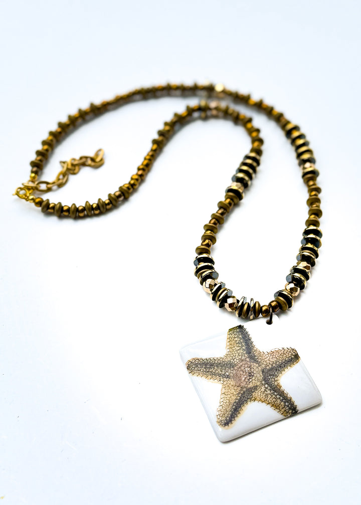 Starfish Porcelain Pendant Beaded Necklace
