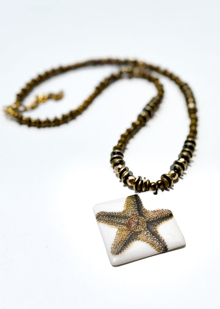 Starfish Porcelain Pendant Beaded Necklace