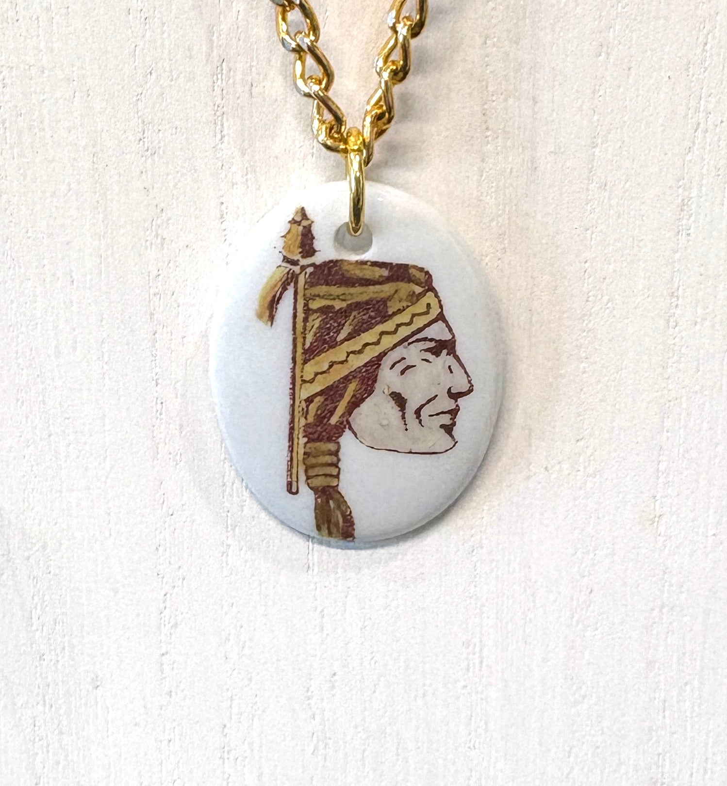 lorida State Seminoles Hand-Painted Porcelain Pendant Necklace – Gold Chain