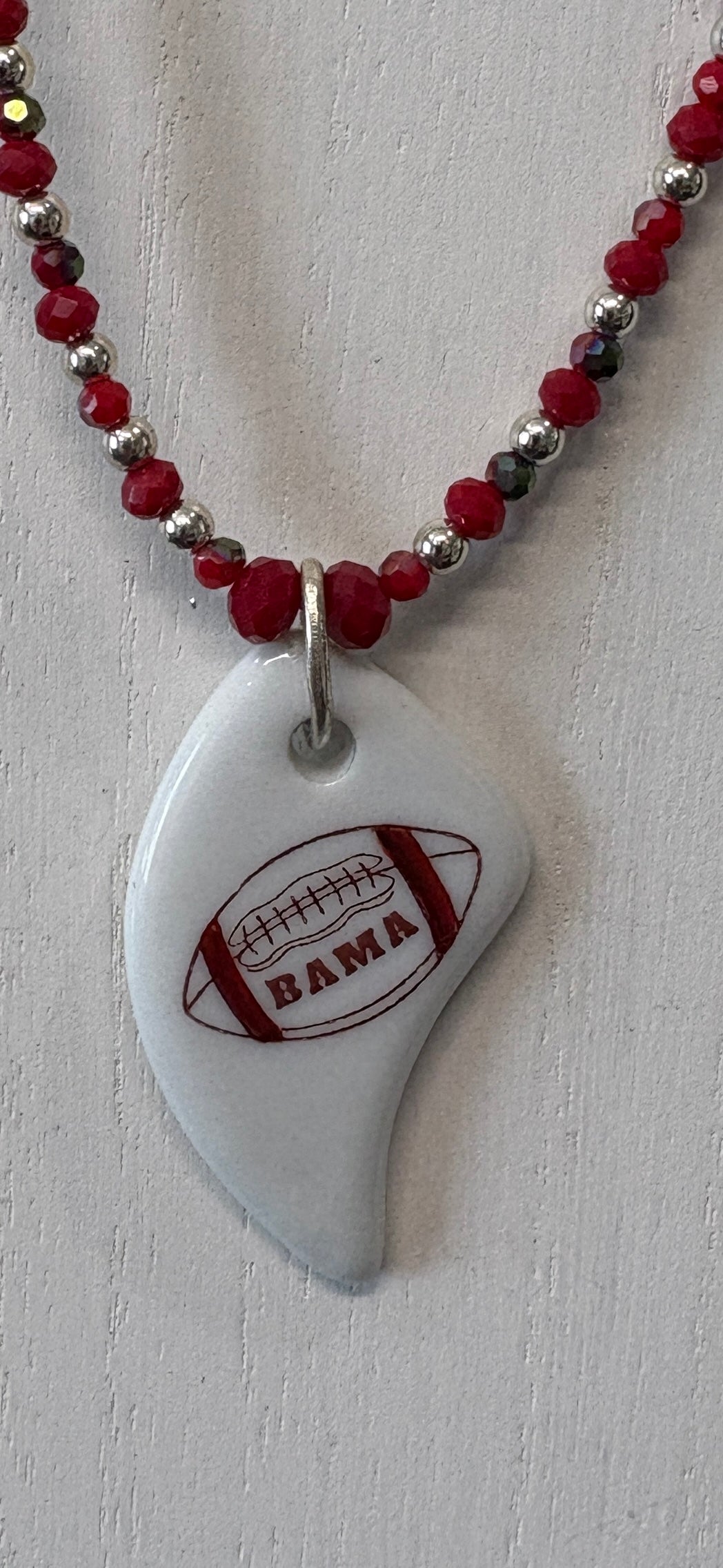Hand-Painted Alabama Football Porcelain Necklace | Crimson Game Day Jewelry