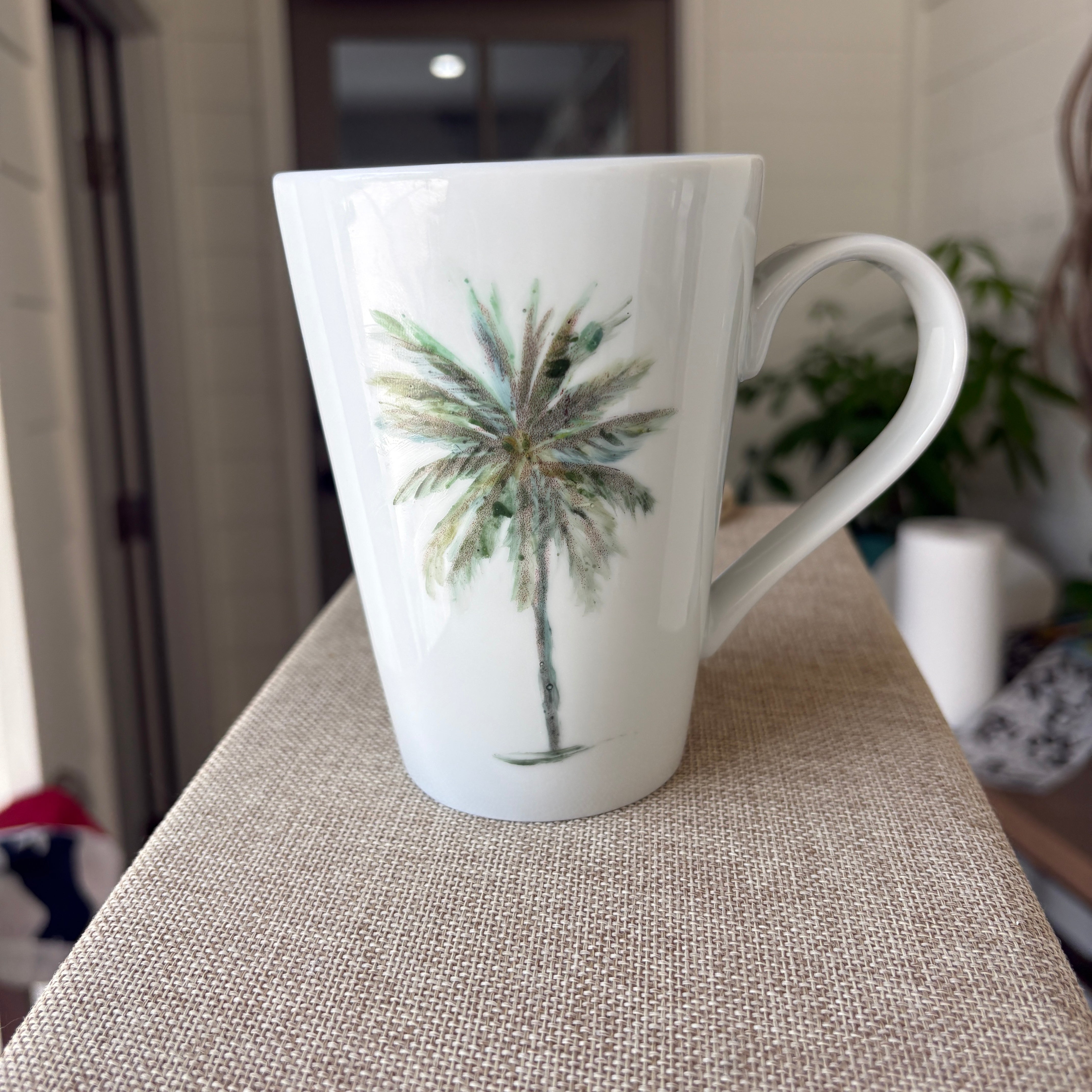 Set of 4 Hand-Painted Palm Tree Porcelain Coffee Mugs