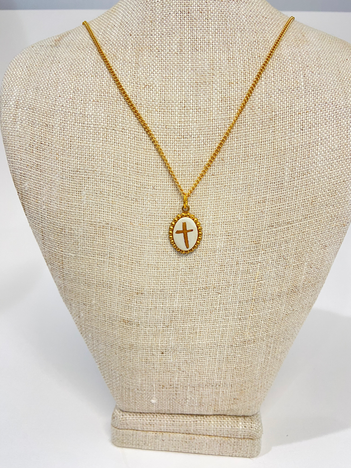 cross pendant, gold cross, gold chain, handpainted