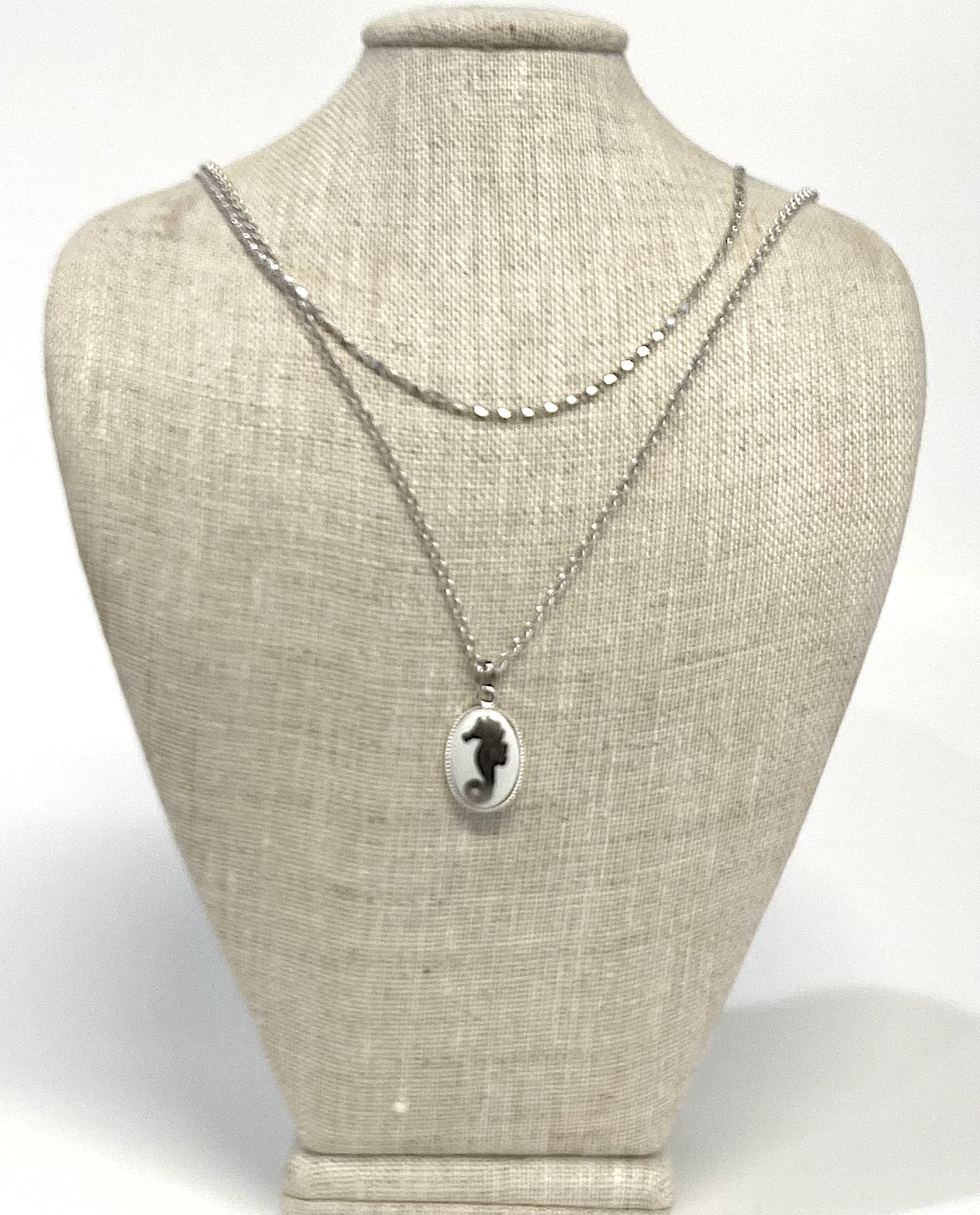 Seahorse double chain necklace